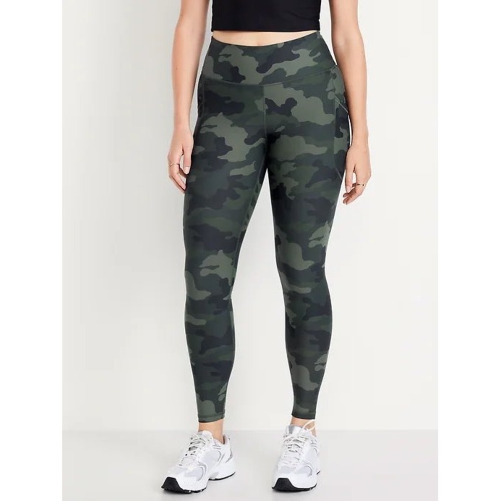 Old Navy Active Powersoft High Rise Camo Leggings Green Go-Dry XL Pockets Pants